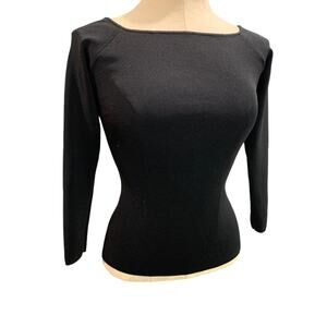 Small H&M Womens Black Fitted Wide Neck Stretch Top Shirt
